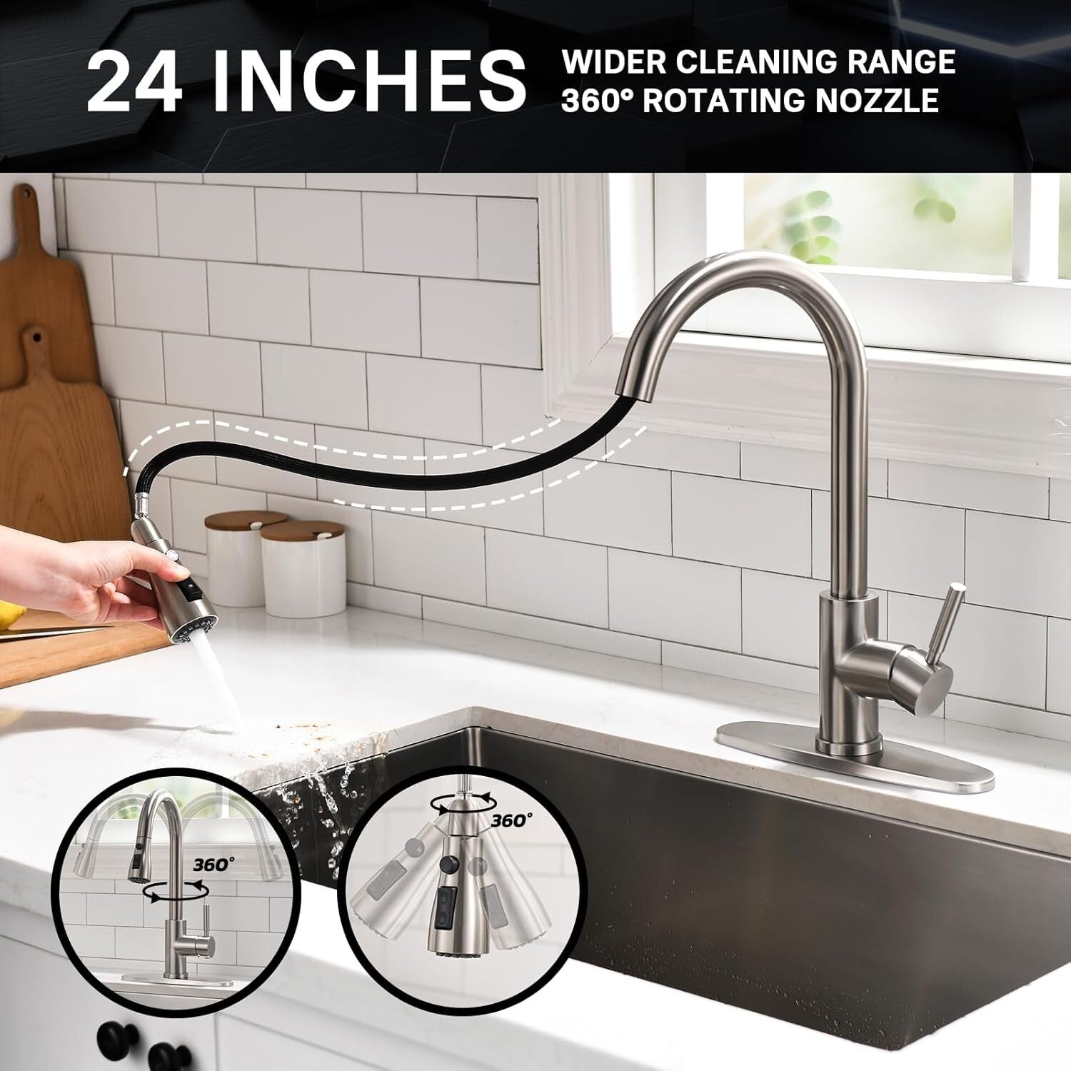 Easy Install Brushed Nickel Kitchen Faucet with 360° Pull Down Sprayer - 2 Pack