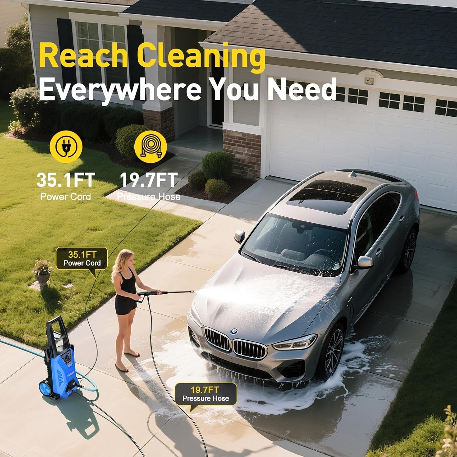 Electric Pressure Washer 4200 PSI - Ultimate 3 Nozzle Cleaning for Cars & Patios