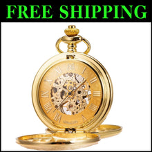 Load image into Gallery viewer, Vintage-Style Mechanical Pocket Watch with Skeleton Dial &amp; Cowboy Chain - Unisex