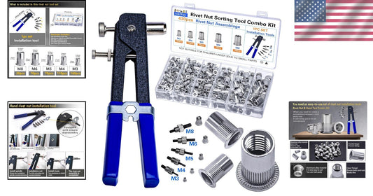 Lightweight 430PCS Rivet Nut Kit with Clear Storage Box - M3 to M8 Thread Sizes