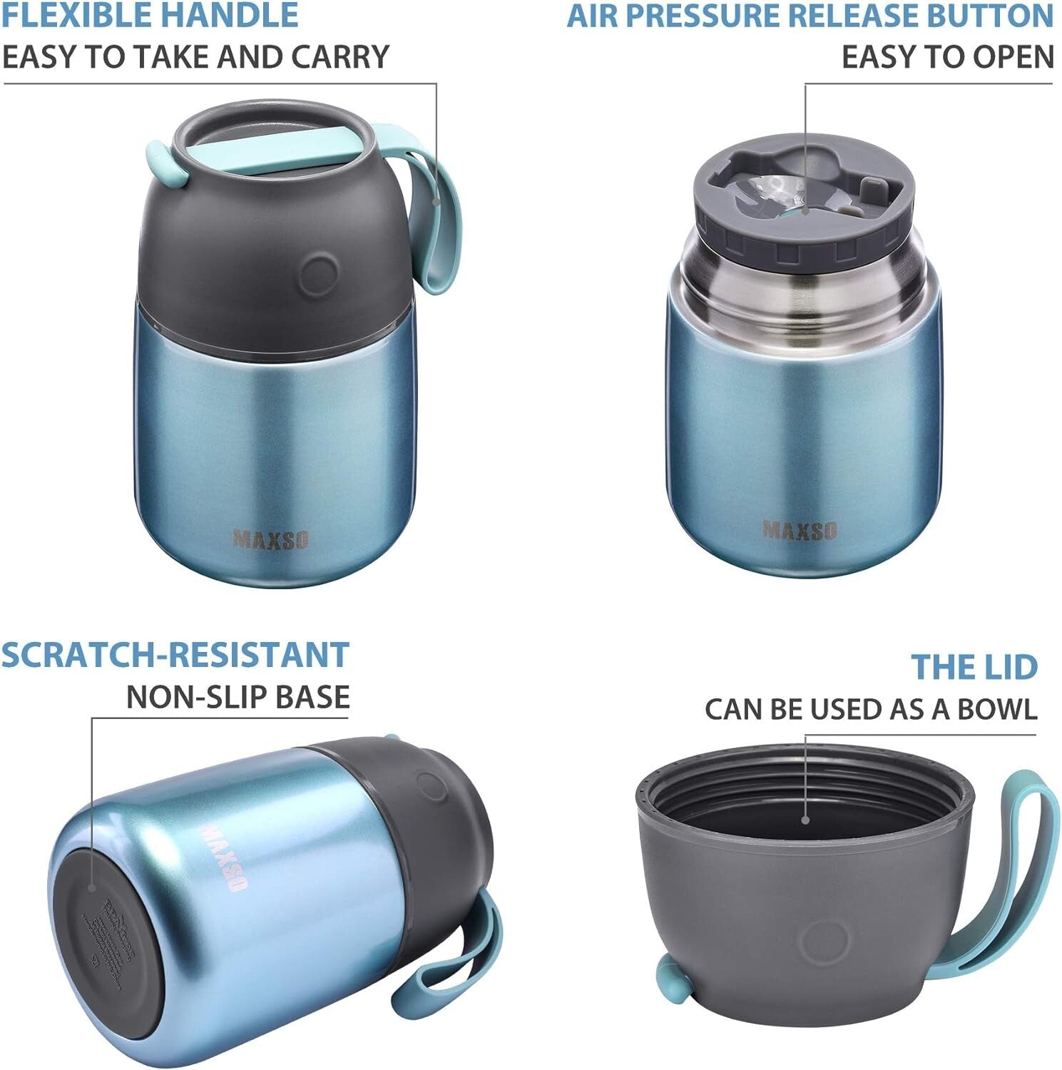 2-Pack Vacuum Insulated Soup Jars - Leak-Proof Food Thermos for On-the-Go Dining