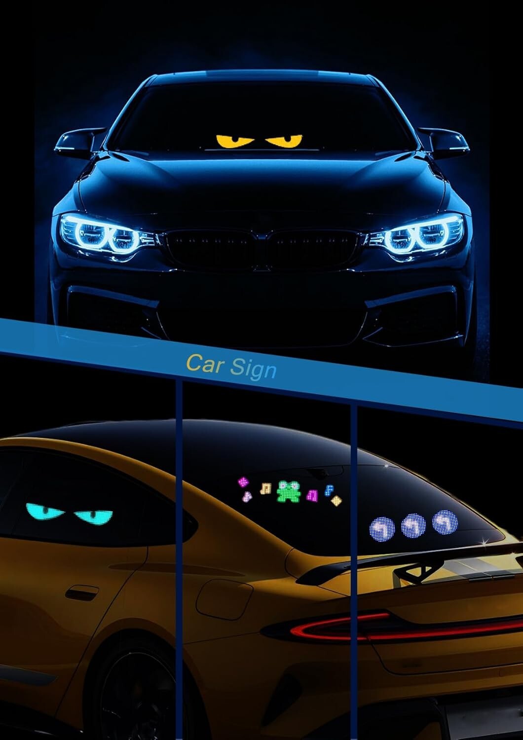 Customizable 14"x4" Waterproof LED Devil Eyes Car Animation Light with Remote