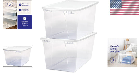Eco-Friendly 2-Pack 56 Quart Clear Plastic Storage Bins with Snap Lock Lids