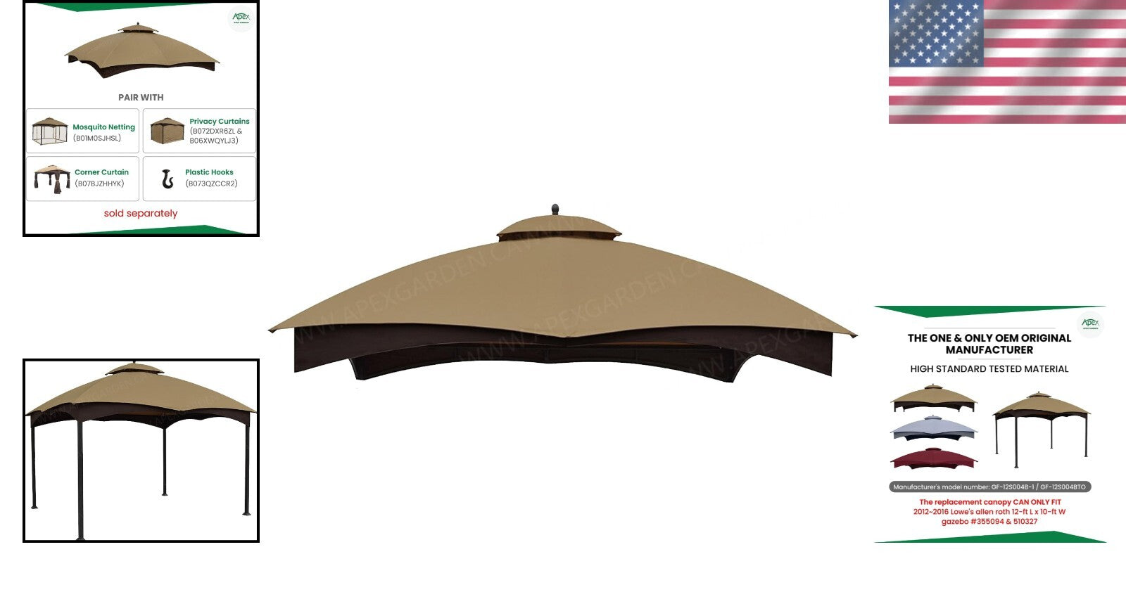 Water-Resistant and UV-Protected Canopy for Lowe's Allen Roth Gazebo 10x12