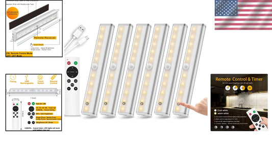 Rechargeable Under Counter Stick-On LED Lighting - 6 Pack with Timer Features