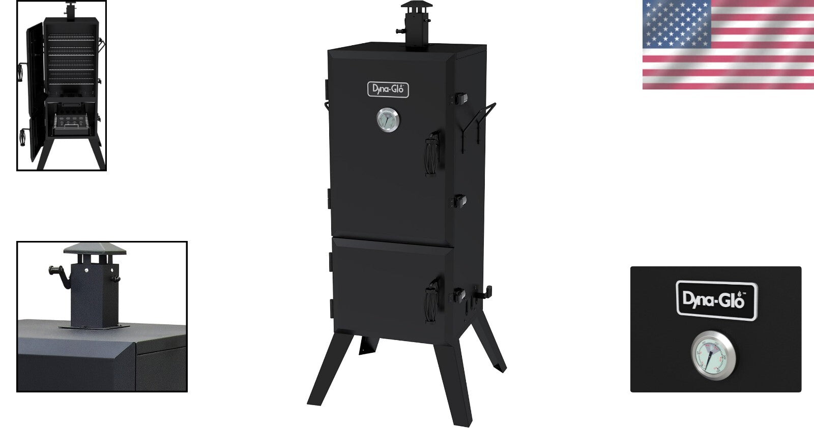 Alloy Steel Vertical Charcoal Smoker with Dual Doors & 4 Adjustable Grates