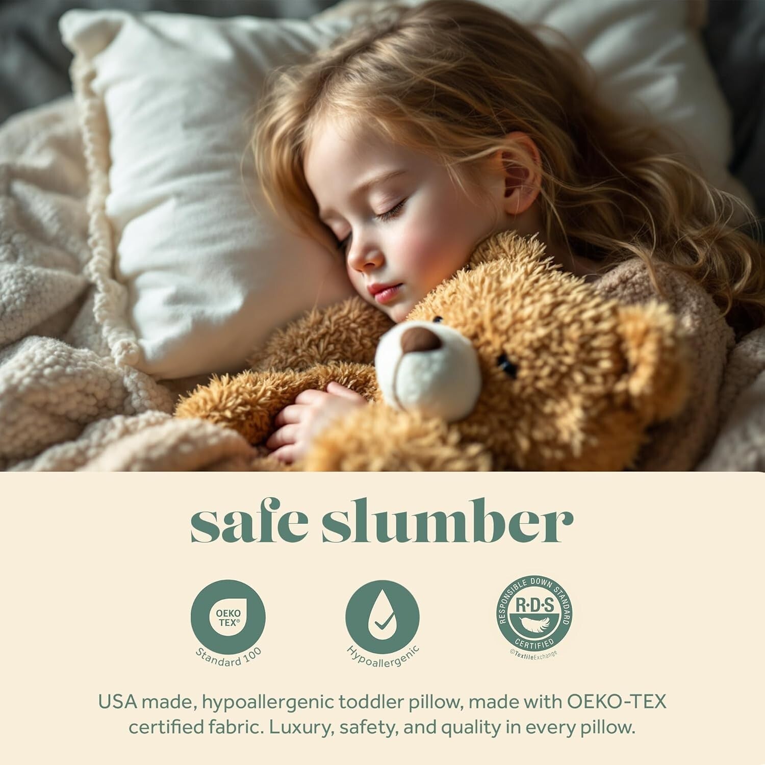 Ergonomic Toddler Pillow - 800 Fill Power Goose Down, 13x18 Inches, **Hypoall...