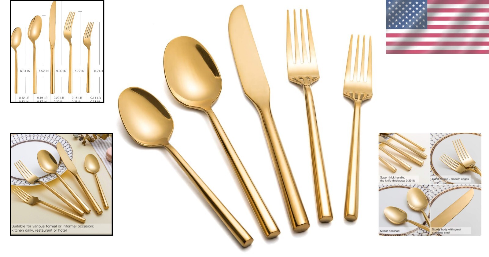 Modern Gold Flatware Set - 40-Piece Stainless Steel Cutlery for Perfect Dining