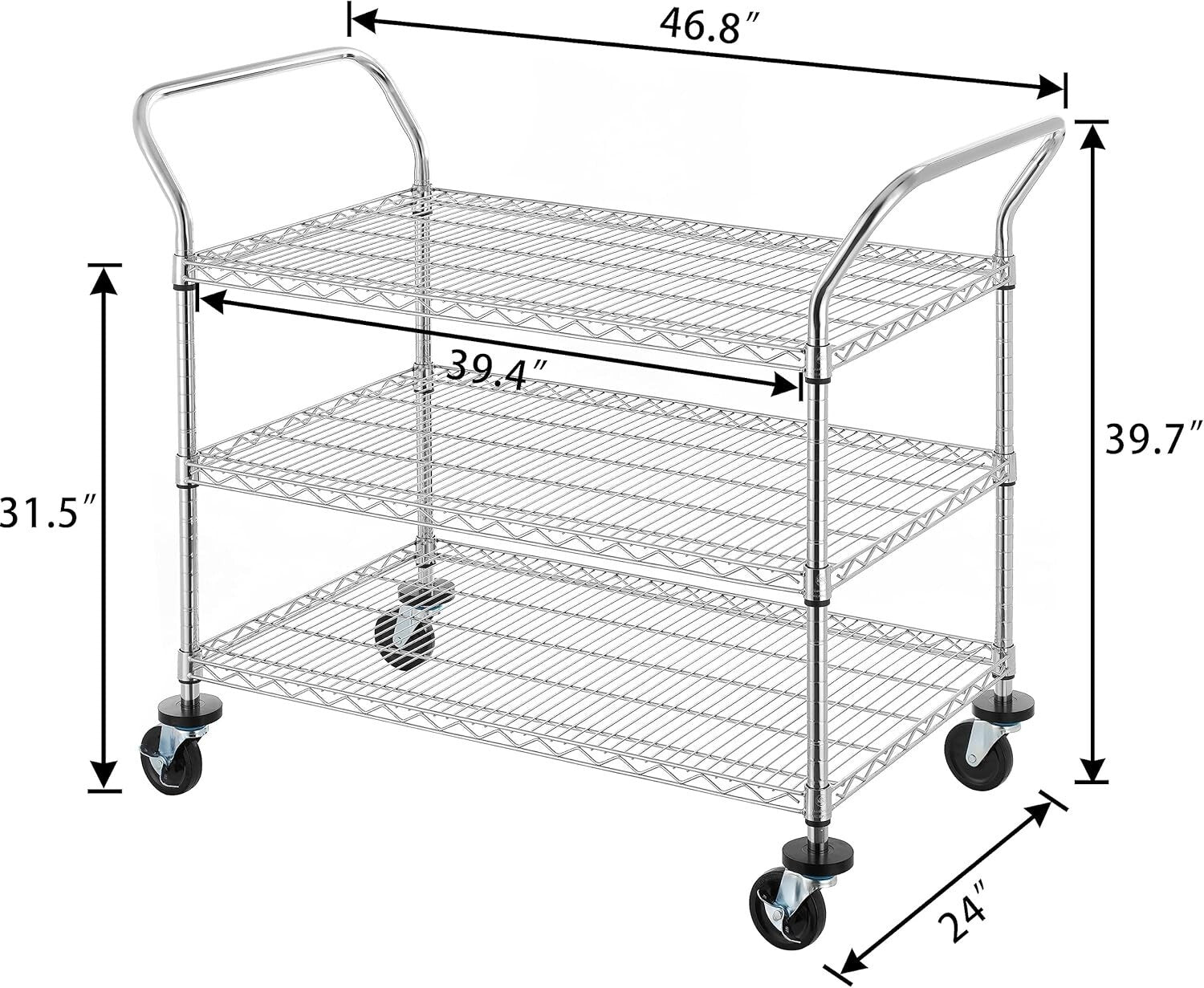 Commercial Grade Heavy Duty 3-Tier Utility Cart with Ergonomic Handles & Wheels