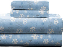 Load image into Gallery viewer, Queen Heavyweight Cotton Flannel Sheet Set - Comfy Snow Flakes &amp; Deep Pockets