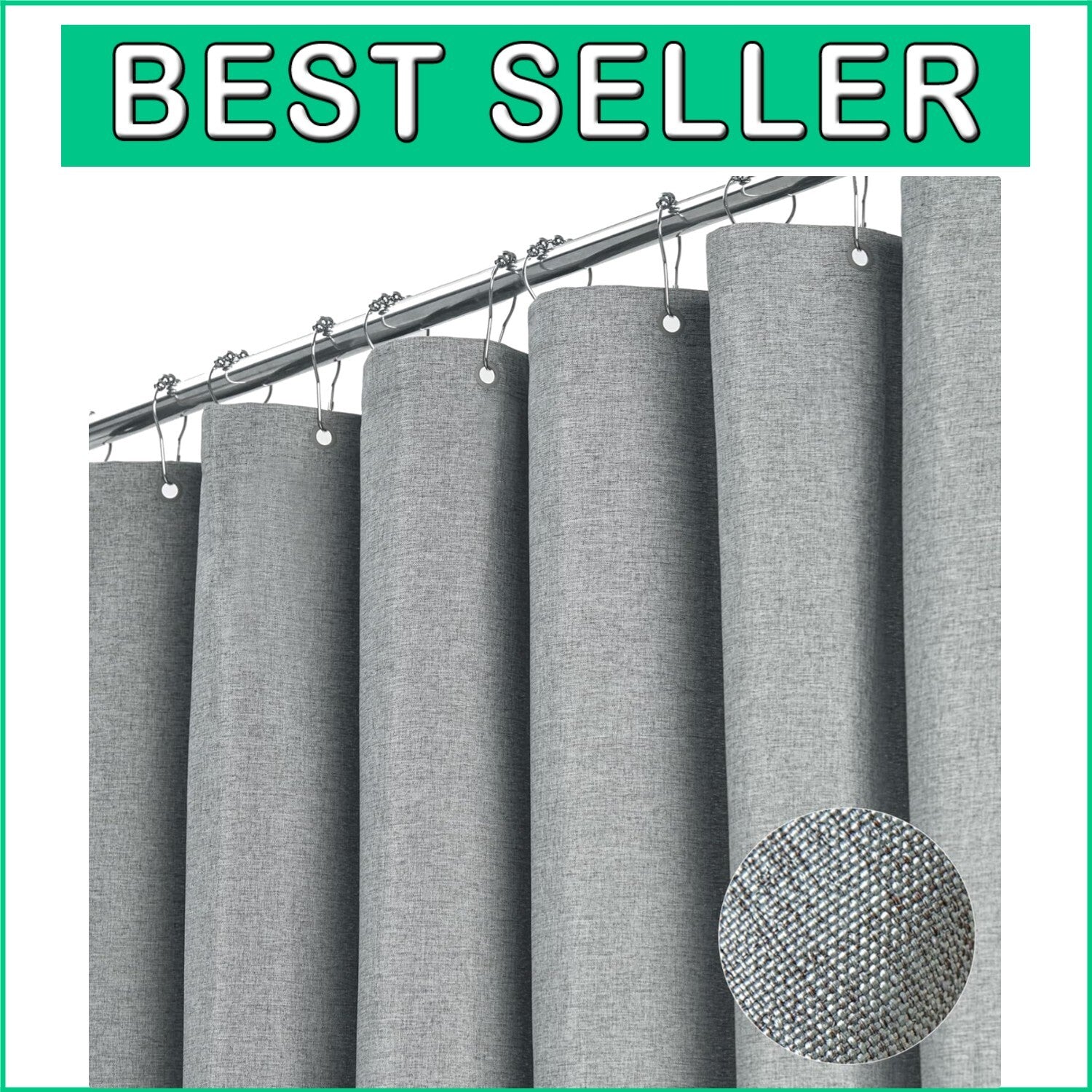 Extra Wide 108x72 Inch Waterproof Linen Textured Shower Curtain Set in Grey