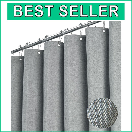 Extra Wide 108x72 Inch Waterproof Linen Textured Shower Curtain Set in Grey