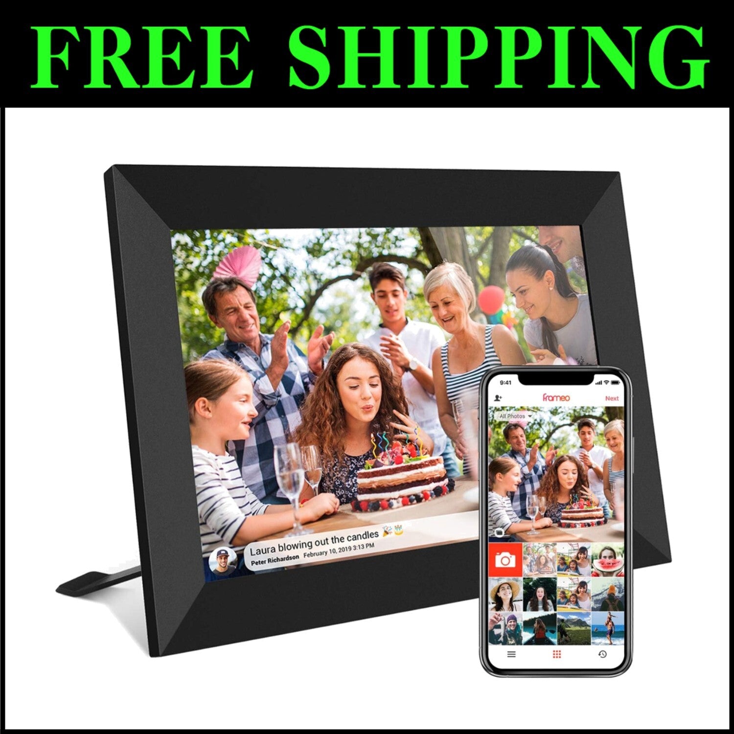 10.1 Inch WiFi Digital Photo Frame with 32GB Storage & Frameo App Integration