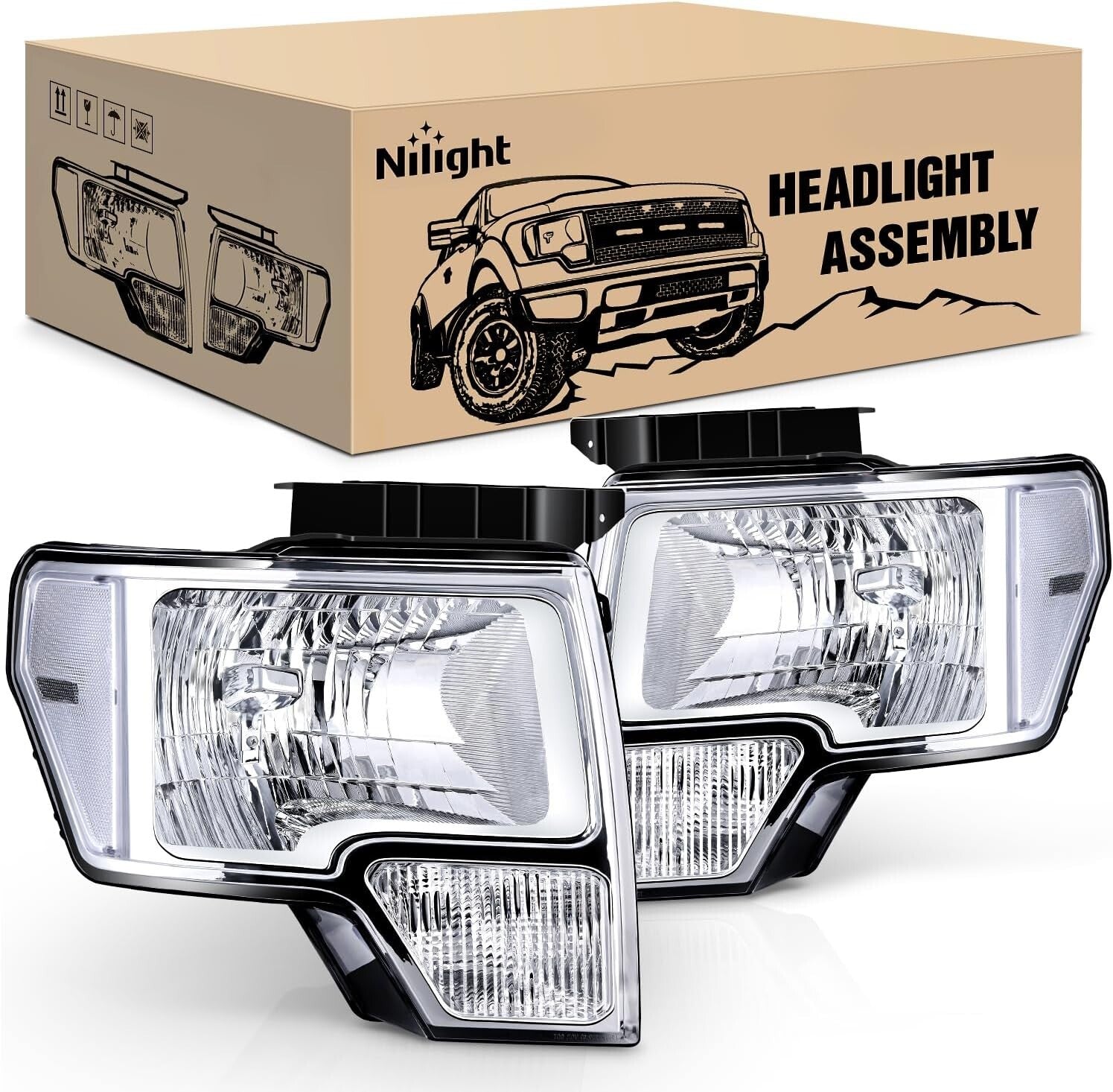 DOT Compliant Clear Corner Headlight Set for 2009-2014 Ford F150 Trucks
