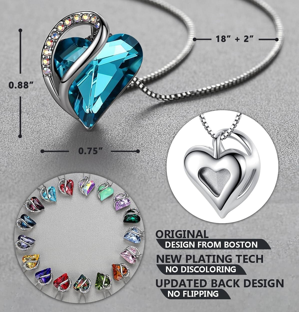 Personalized Infinity Heart Pendant Necklace - December Birthstone Jewelry Gift