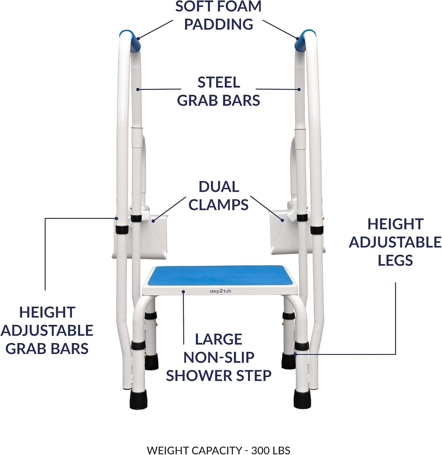 Heavy-Duty Bathtub Step Stool with Handle for Seniors - 300 lbs Weight Capacity