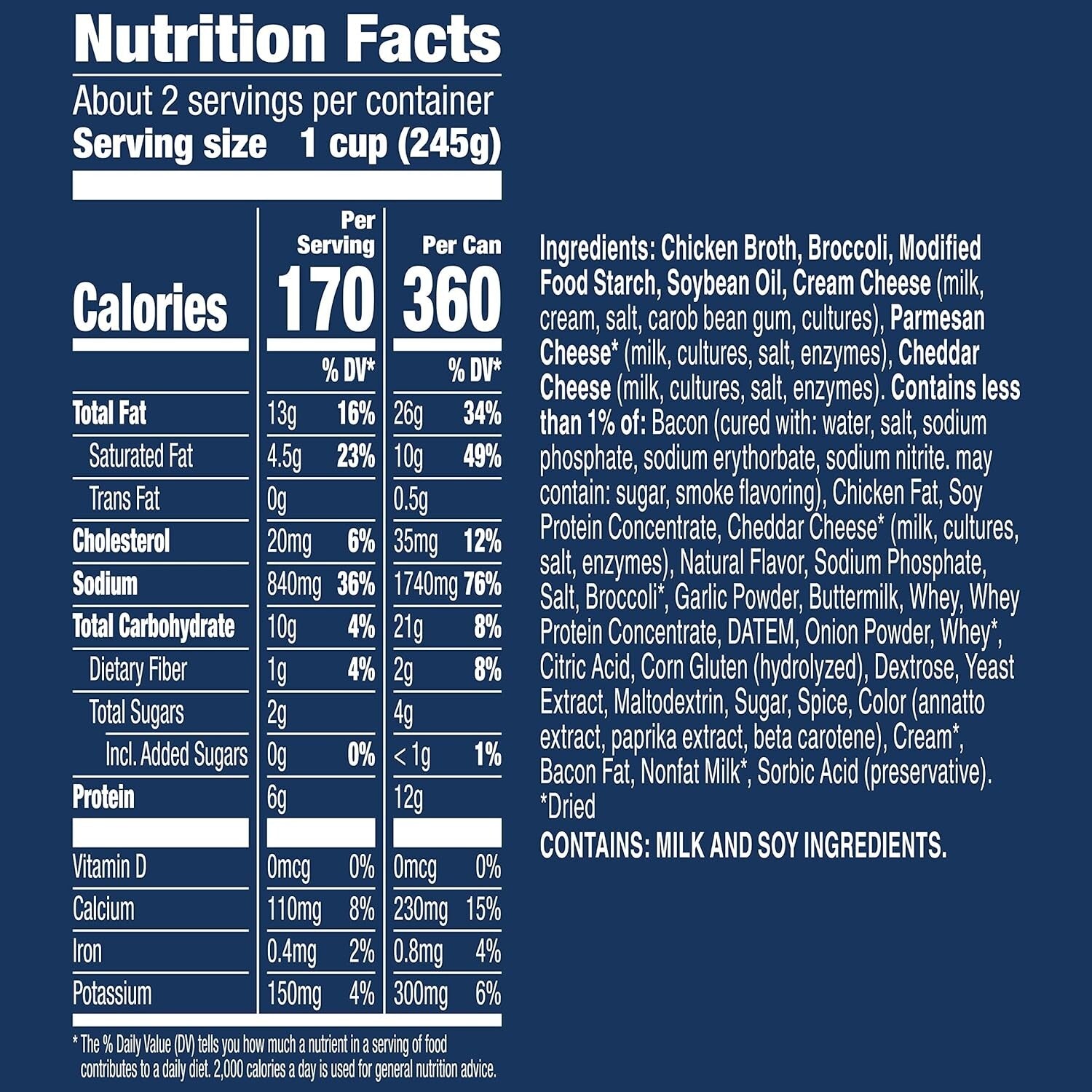 Quick & Creamy Gluten-Free Broccoli Cheese Soup with Bacon - 18oz Can, 12-Pack