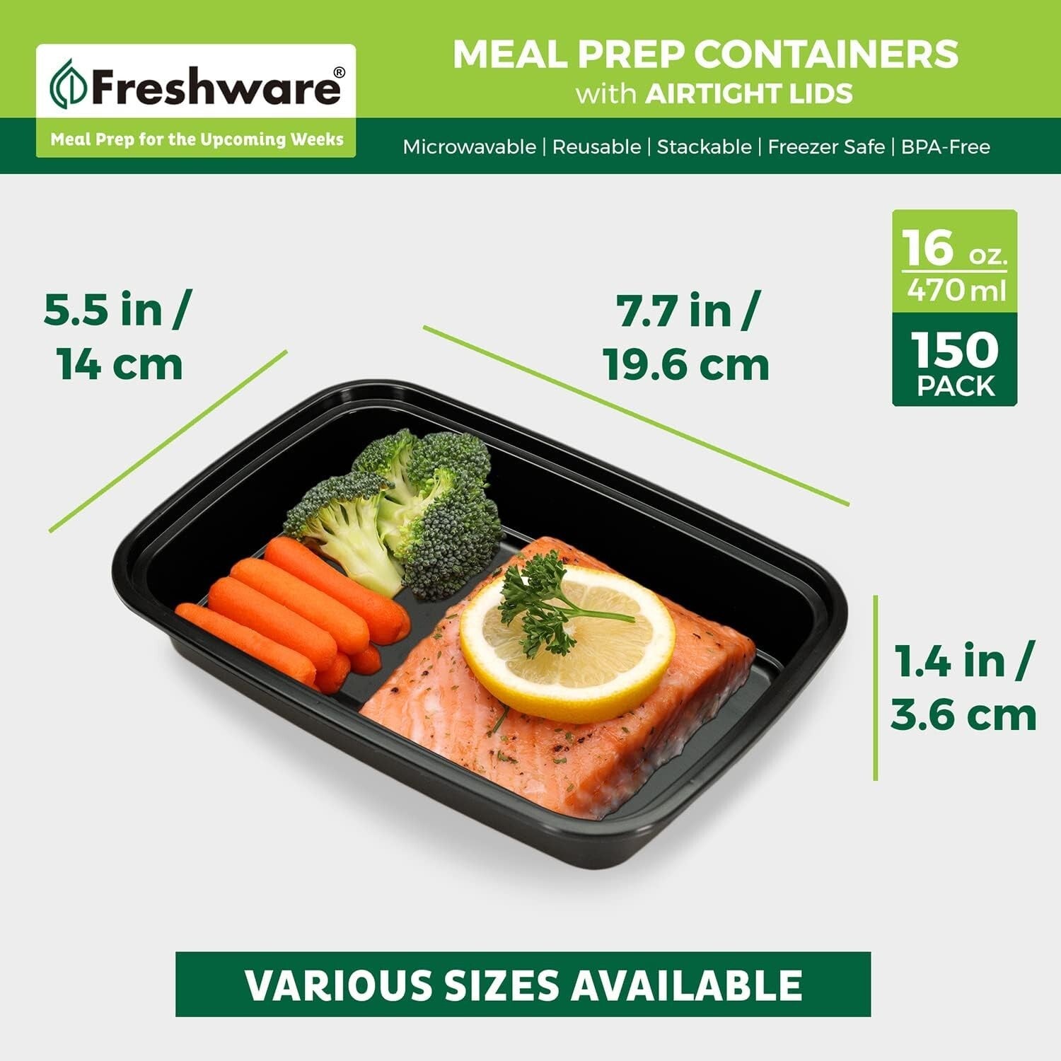 Airtight 1 Compartment Meal Prep Containers - 16oz Bento Box for Healthy Lunches