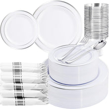 Load image into Gallery viewer, 210-Piece Elegant Silver Plastic Dinnerware Set for 30 Guests – Perfect for P...