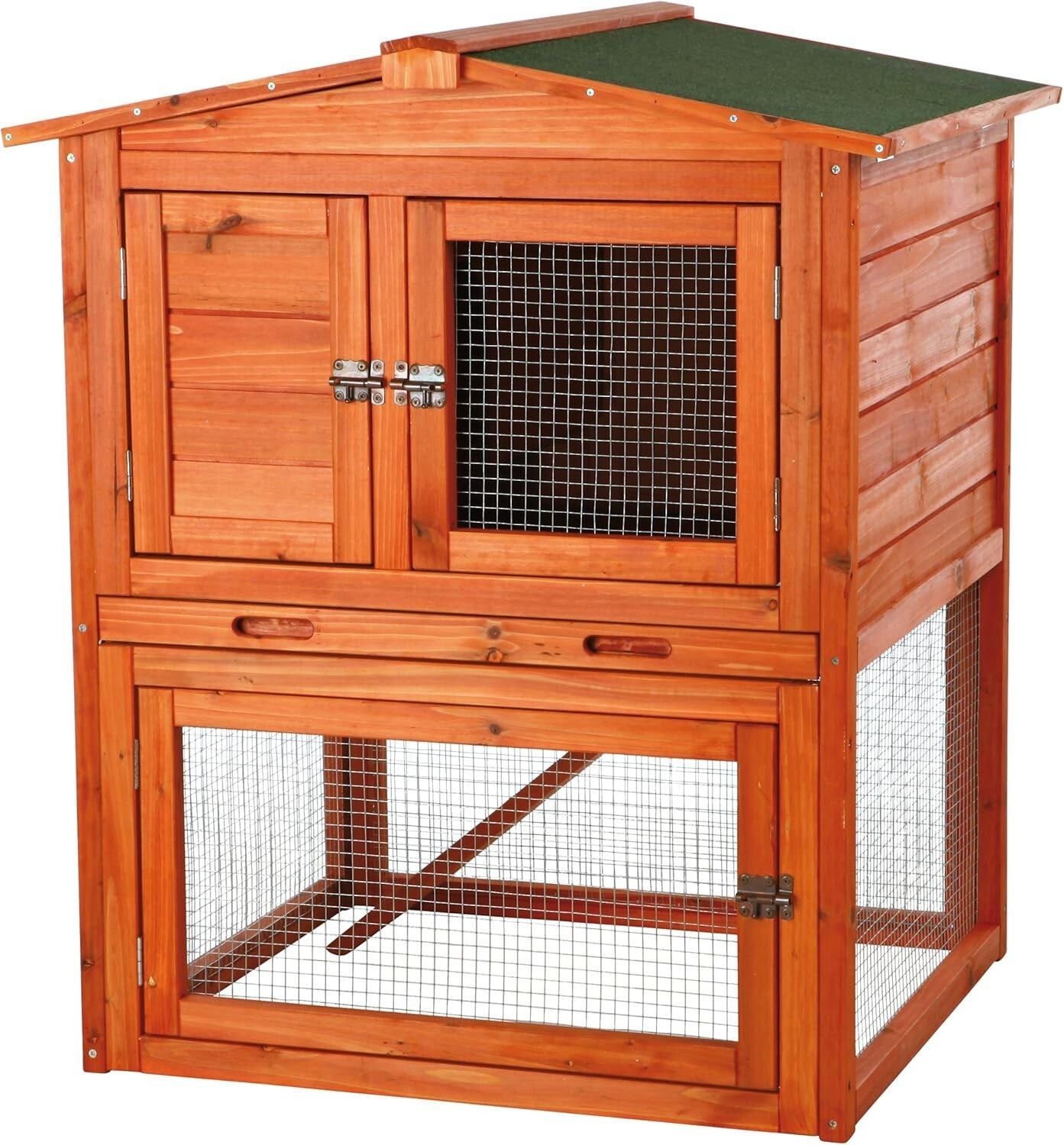 Natura Wood Rabbit Hutch with Pull-Out Tray & Hinged Roof for Easy Access