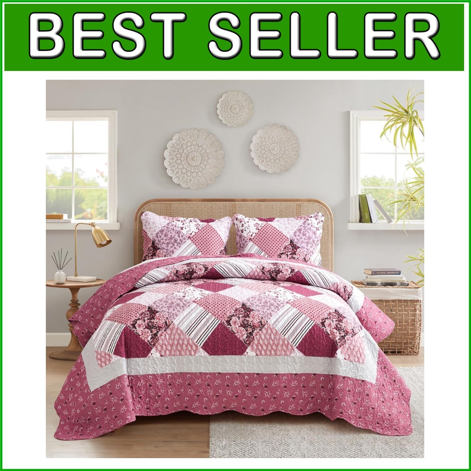 Elegant Floral King Bedspread Set - Lightweight & Hypoallergenic, 3-Piece