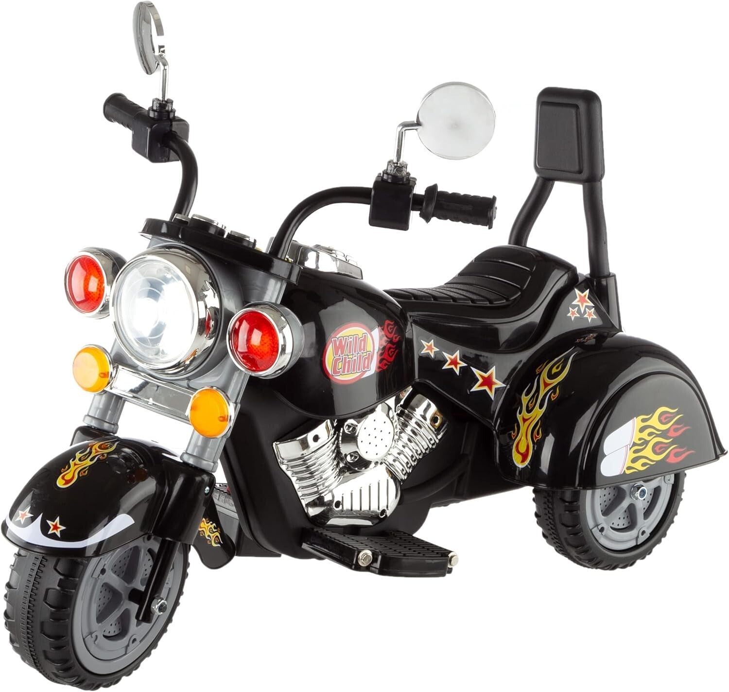 Children's Electric 3-Wheel Motorcycle with Headlights, Sounds - Black Chopper