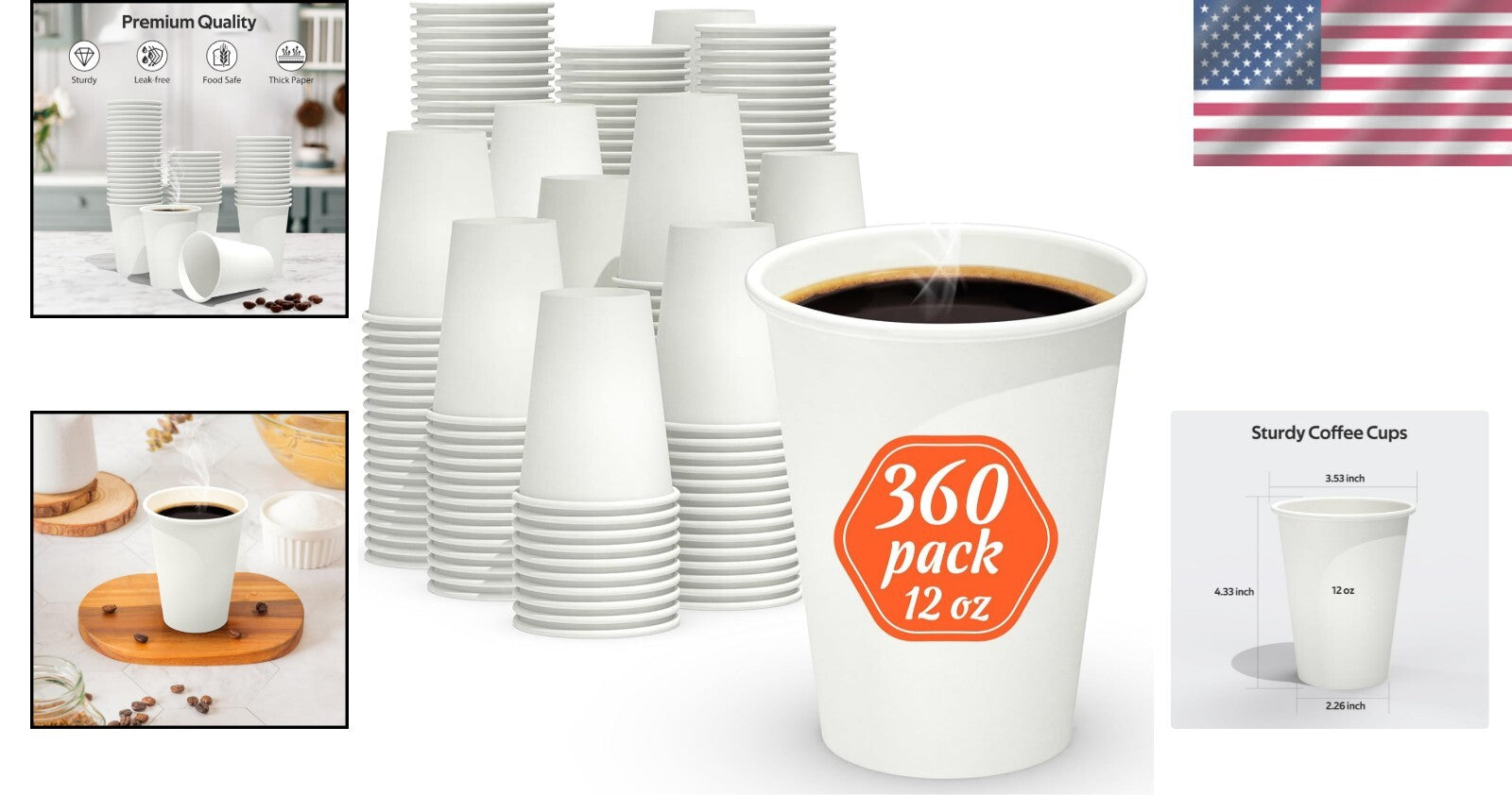 Food Safe 12 oz Disposable White Paper Cups - Perfect for Hot & Cold Drinks