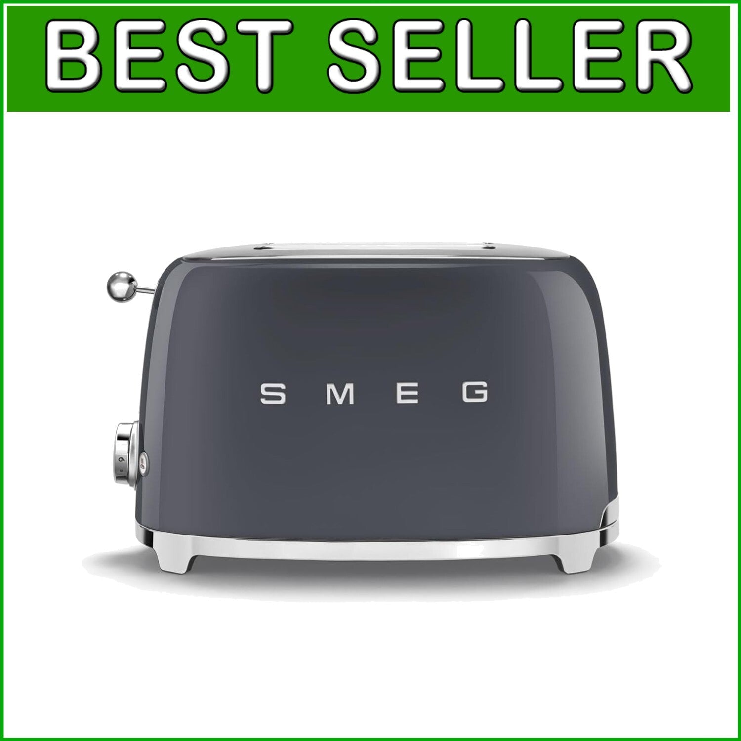 Elegant Gray 50's Style Toaster - 2 Slices with 6 Browning Levels & Functions