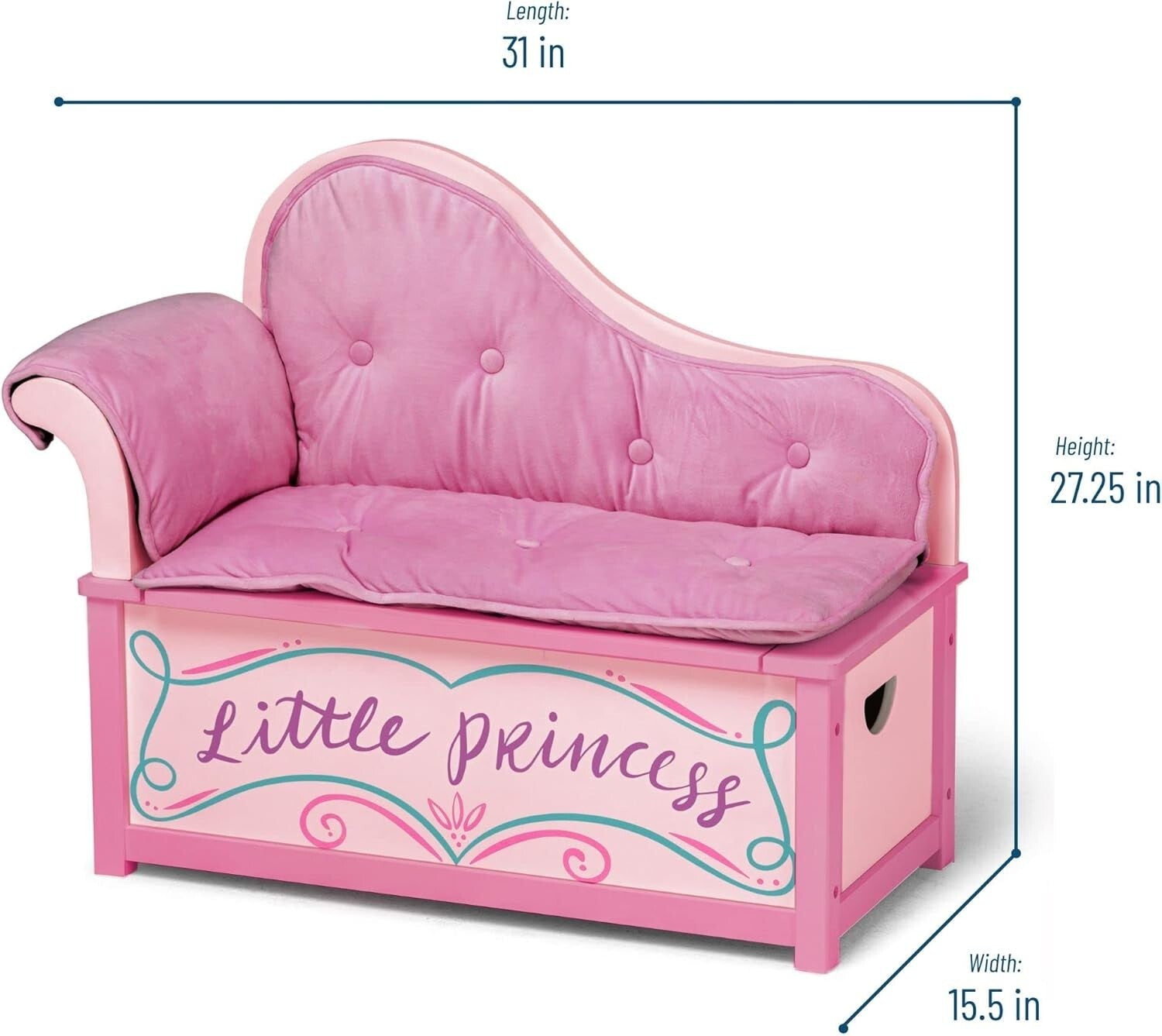 Kids Princess Fainting Couch with Toy Storage and Safety Hinge - 32" x 15.5"