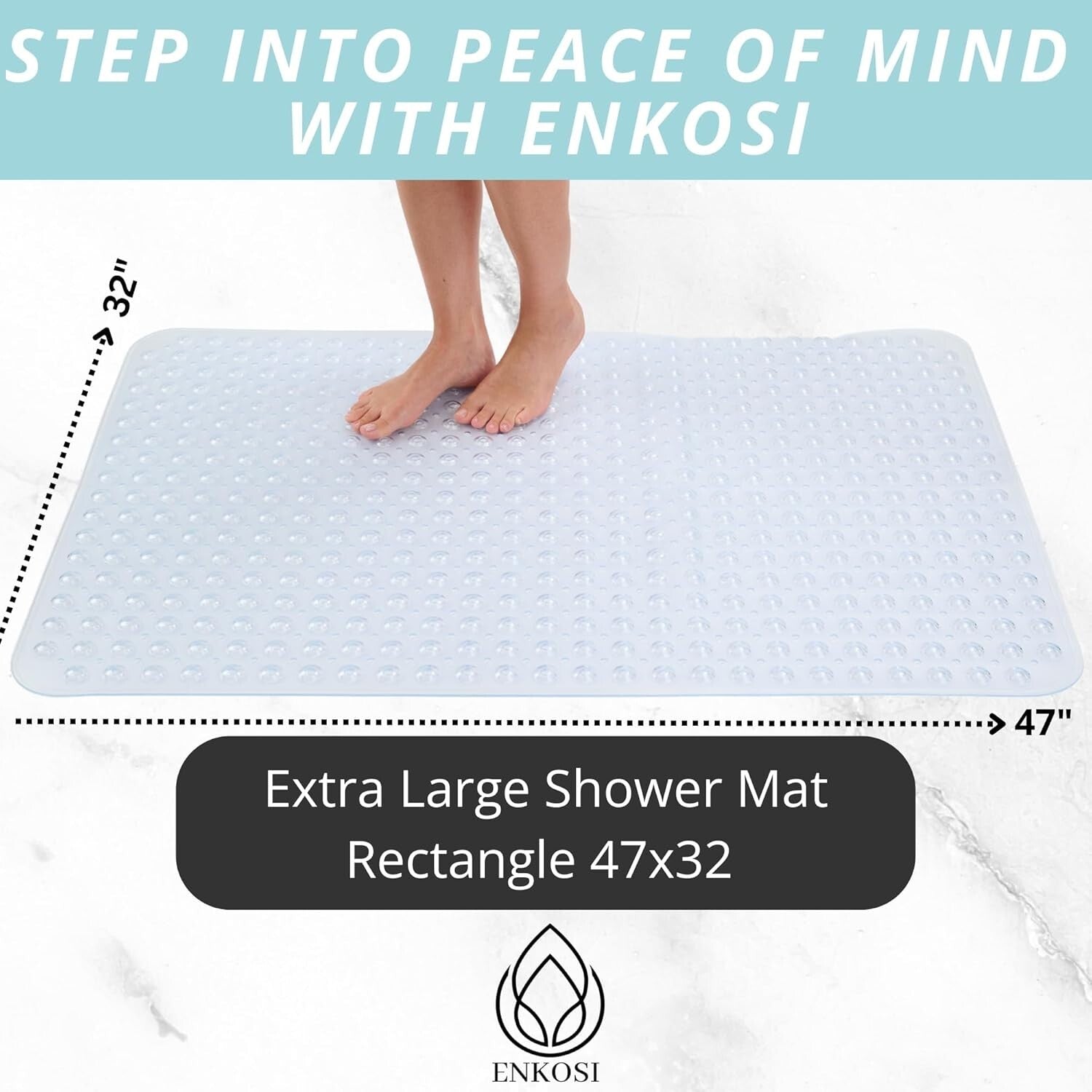 Clear XL Shower Mat with Secure Suction Cups - 47x32 Inch Safety Essential