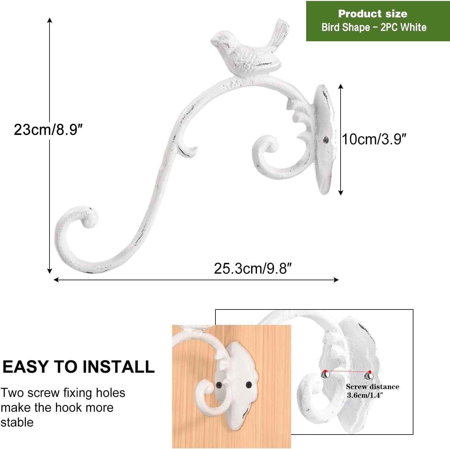 Sturdy 2PC 10-Inch Cast Iron Hanging Brackets - Ideal for Planters & Wind Chimes