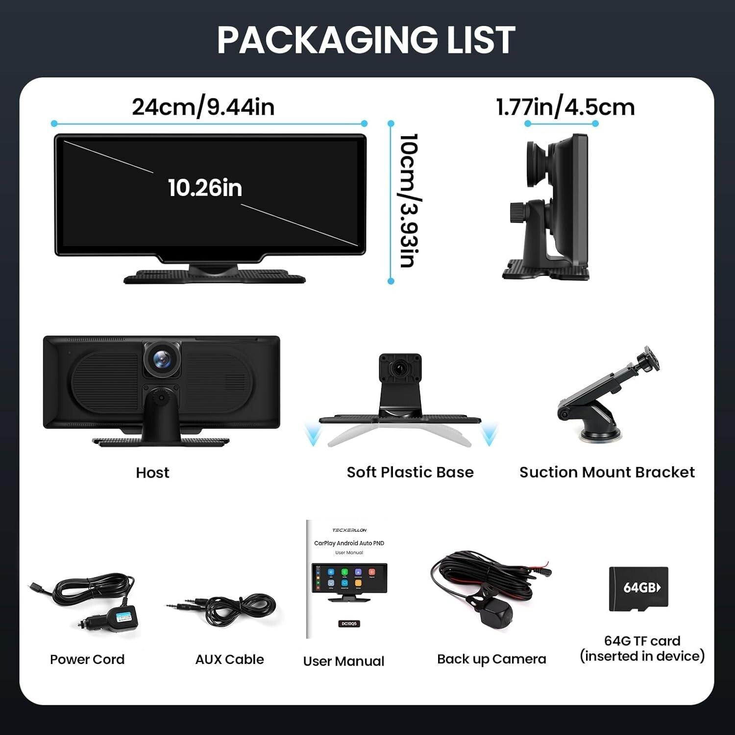 Innovative 10.26'' Wireless Car Audio Receiver with 4K Dash Cam & GPS Navigation