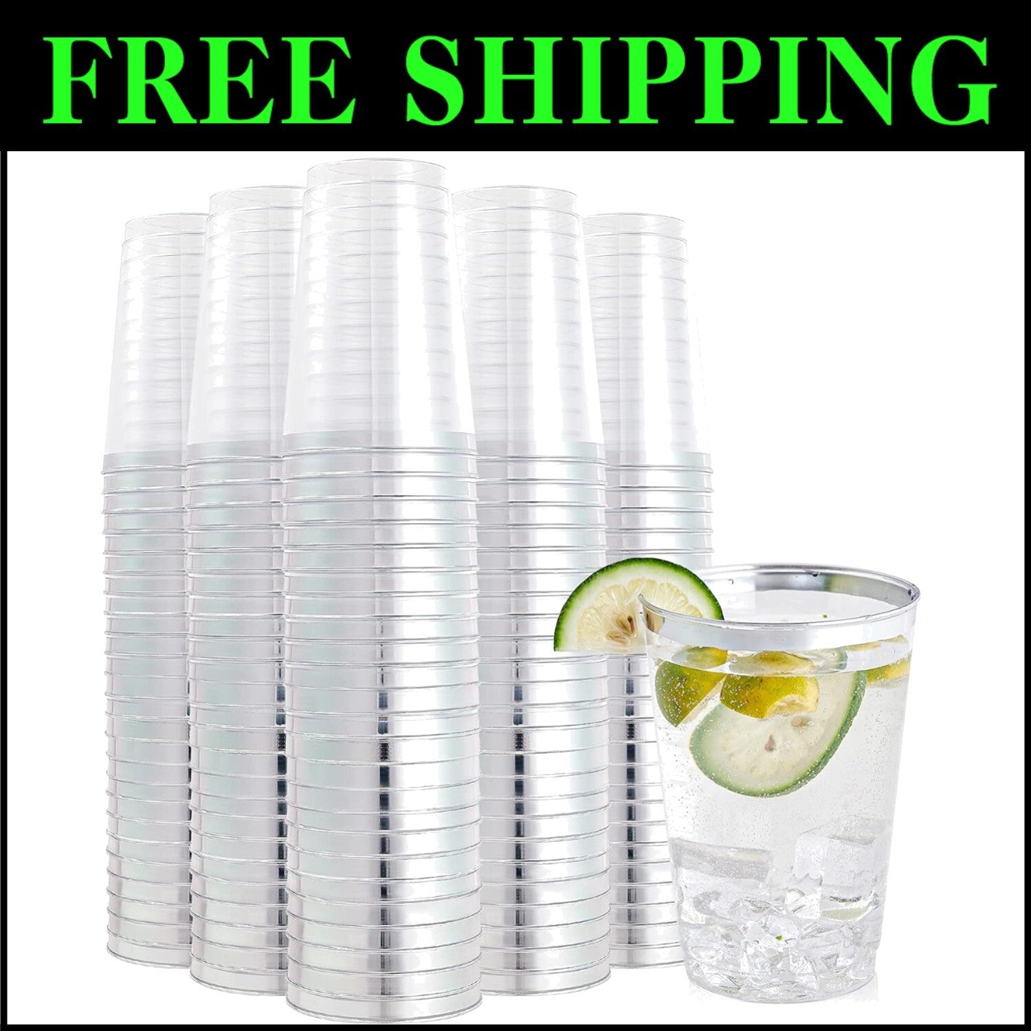 Sturdy 12 oz Clear Plastic Cups with Silver Rim - Perfect for Weddings & Events