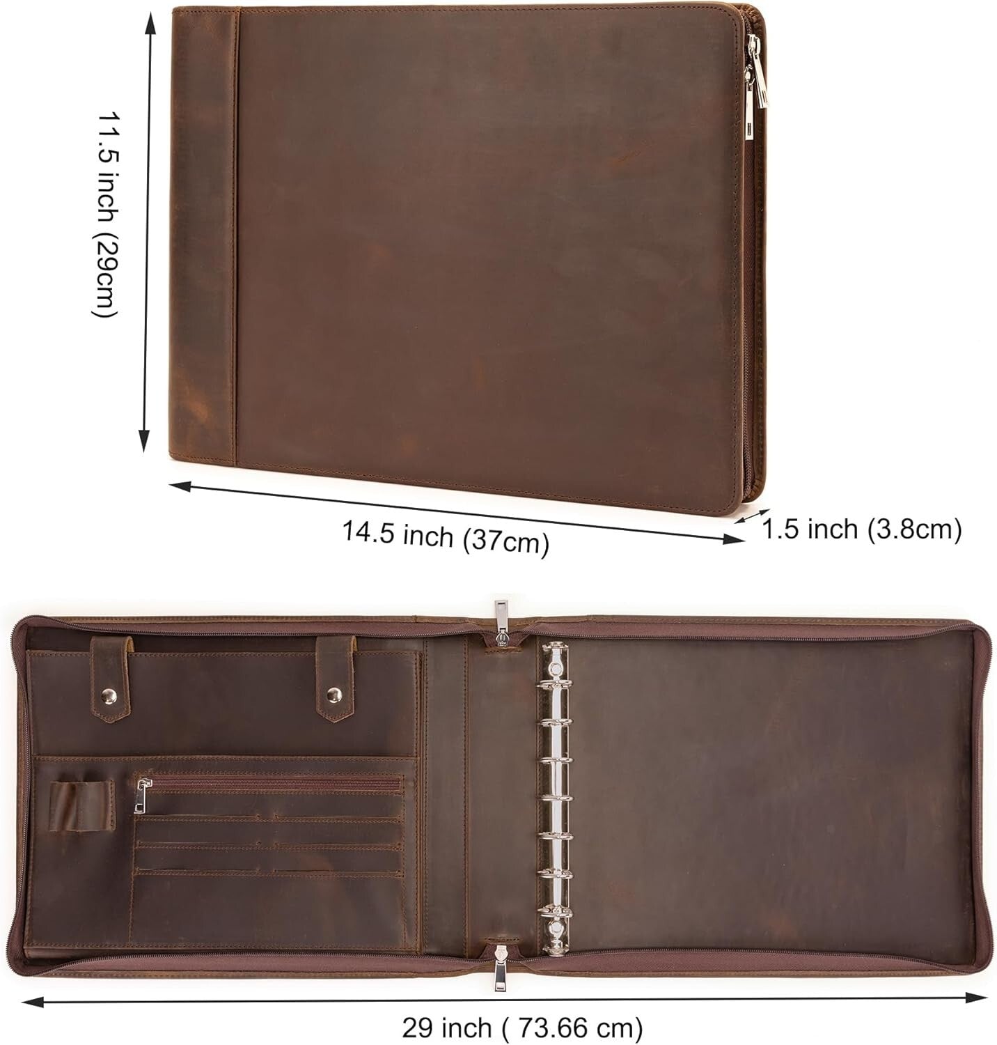 Stylish Zippered Checkbook Binder for Business Checks - Leather 7 Ring System