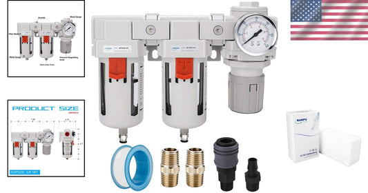 Double 5 Micron Air Filter/Regulator with Polycarbonate Bowl - Easy Installation