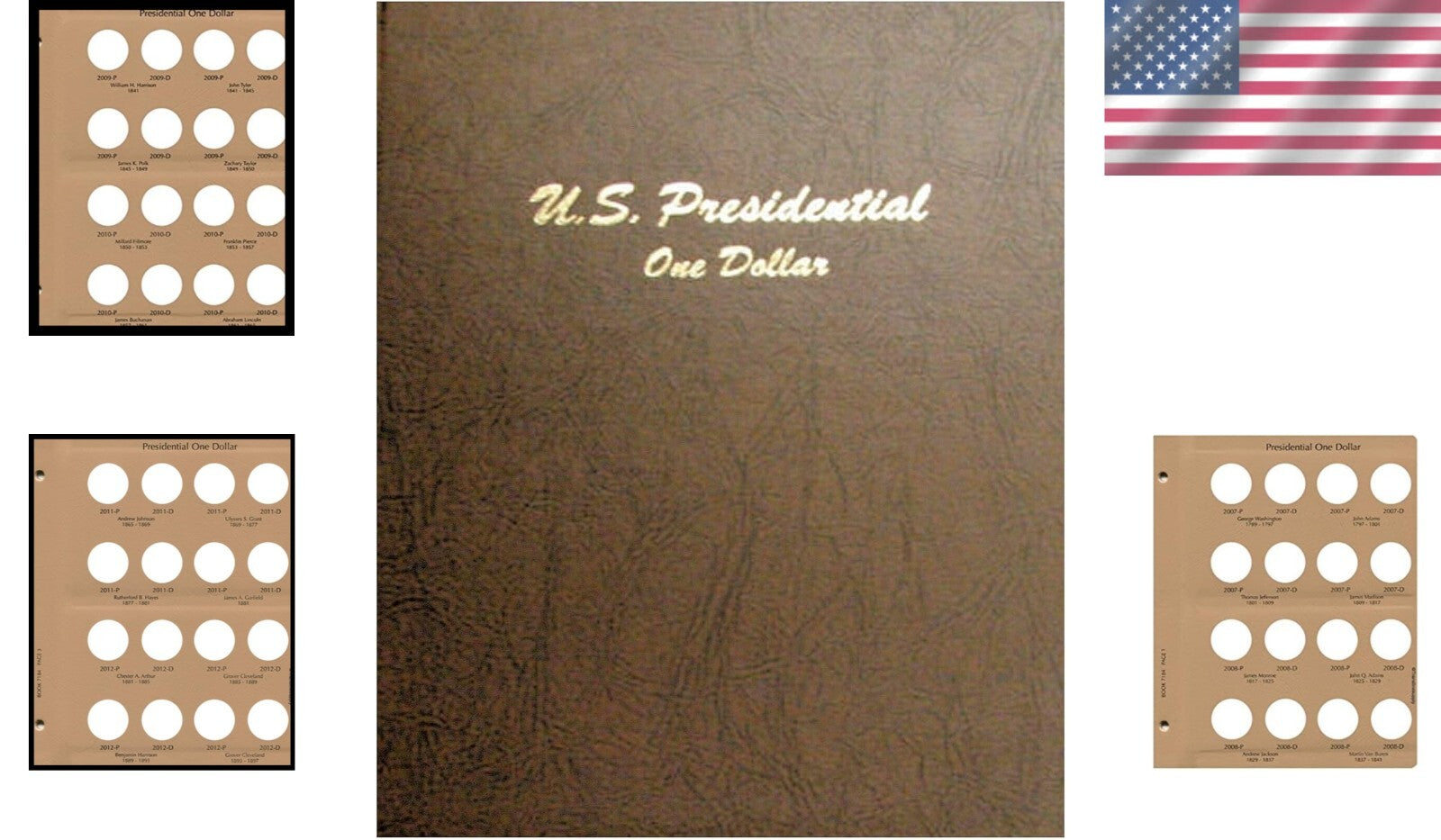 Premium Presidential Dollar Collector's Album - 6 Pages, Gold-Stamped Posts