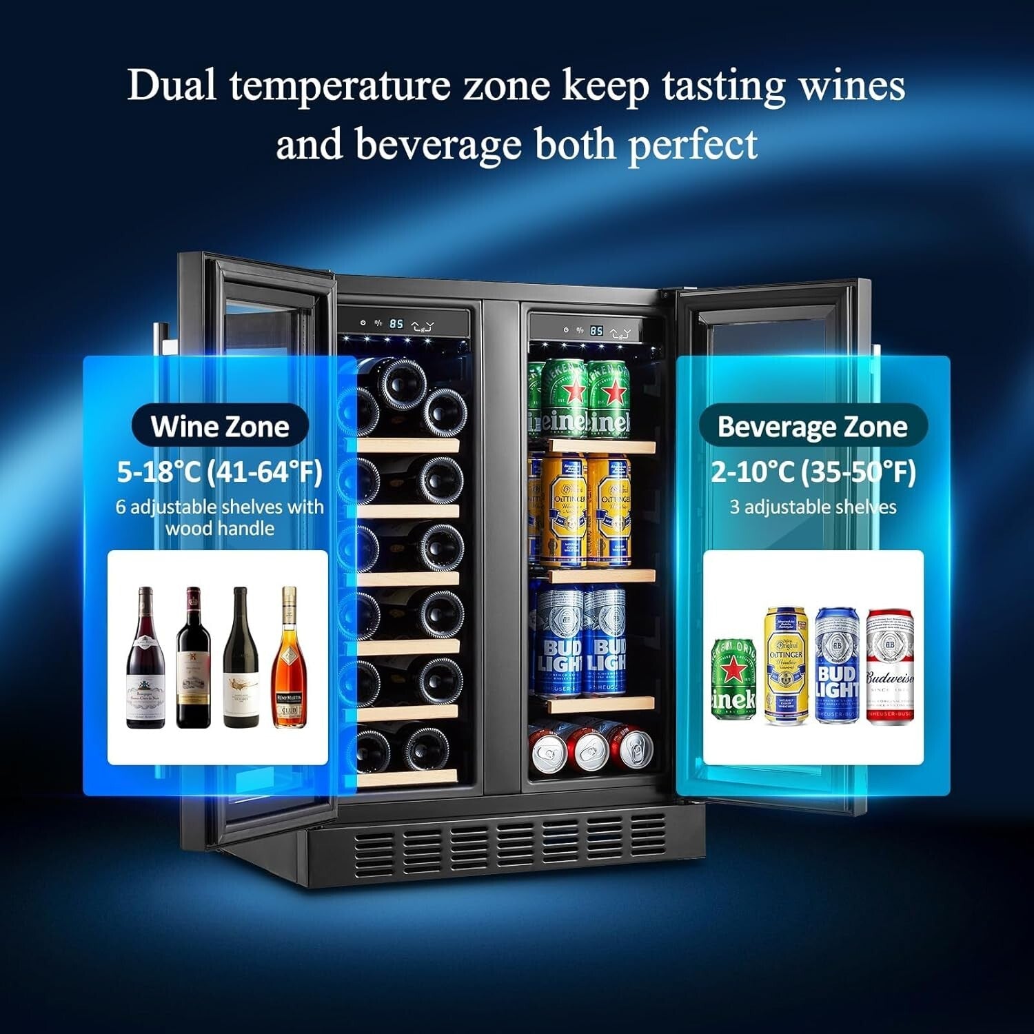 Elegant 24 Inch Black Wine and Beverage Refrigerator with Adjustable Shelves