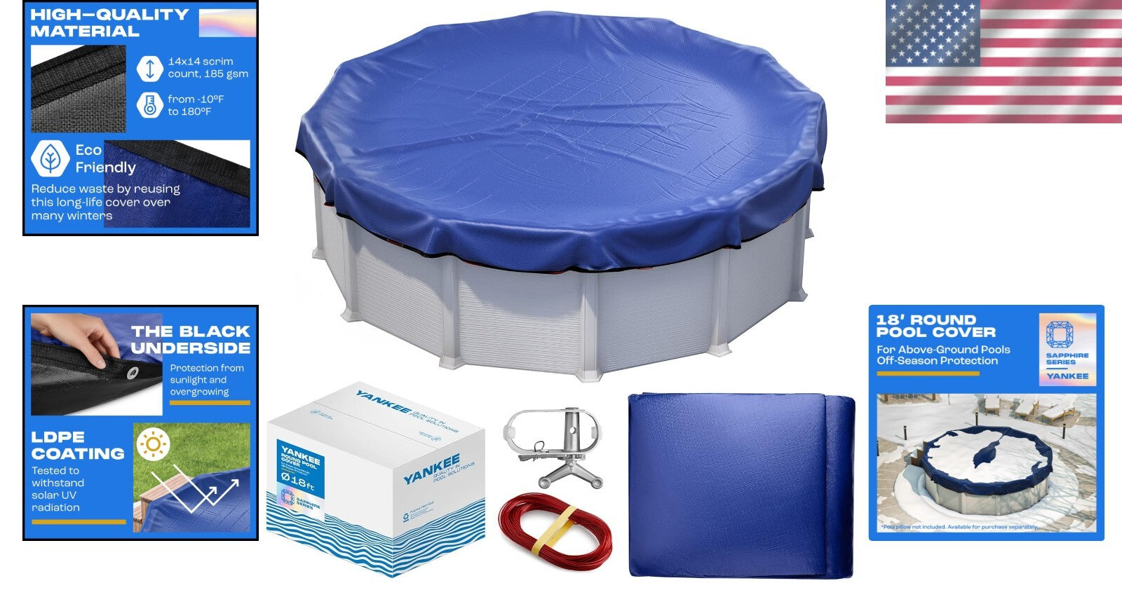 18 Ft Round Winter Pool Cover - Extra Thick & Weather Resistant for Above Ground