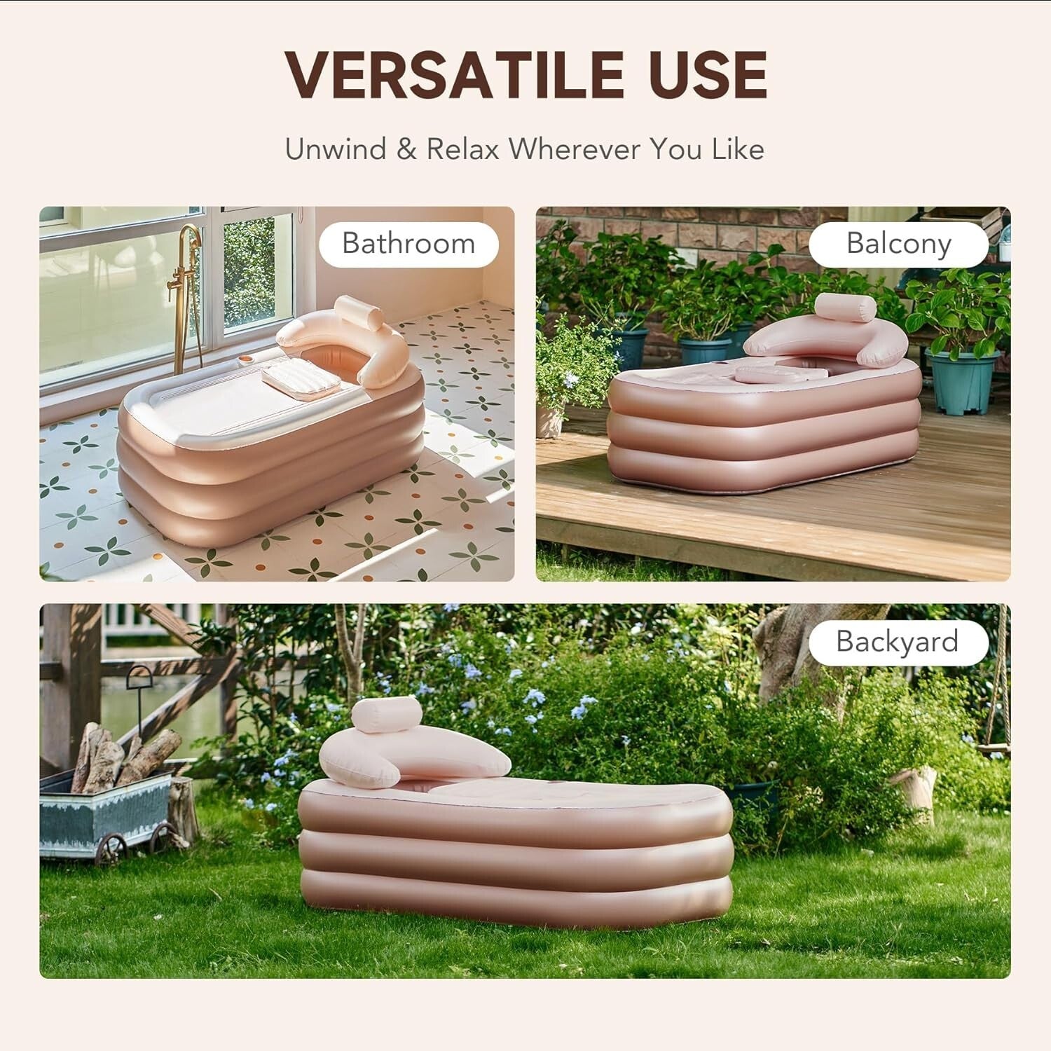 Portable Inflatable Bathtub with Electric Pump & Pillow - Indoor/Outdoor Spa