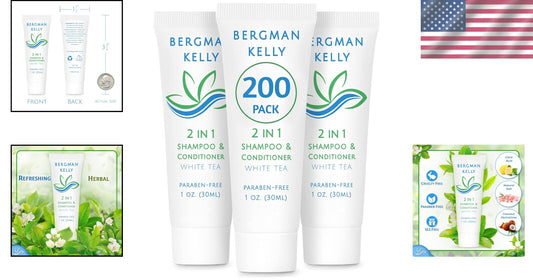 200 PK Travel Size 2-in-1 Shampoo & Conditioner - White Tea Luxe Amenities