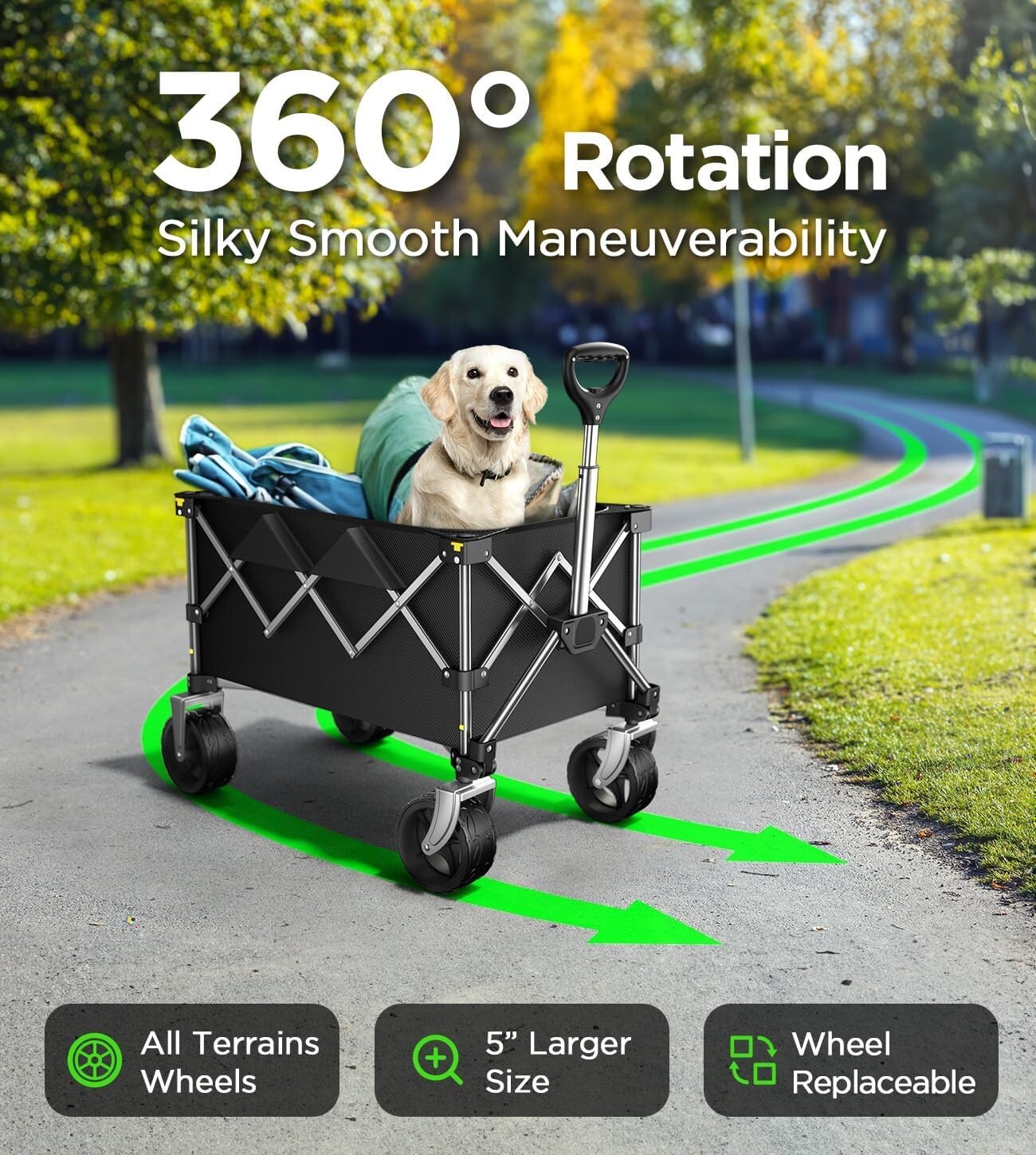 220lb Capacity Collapsible Beach Wagon with Large Wheels - All-Terrain Utility