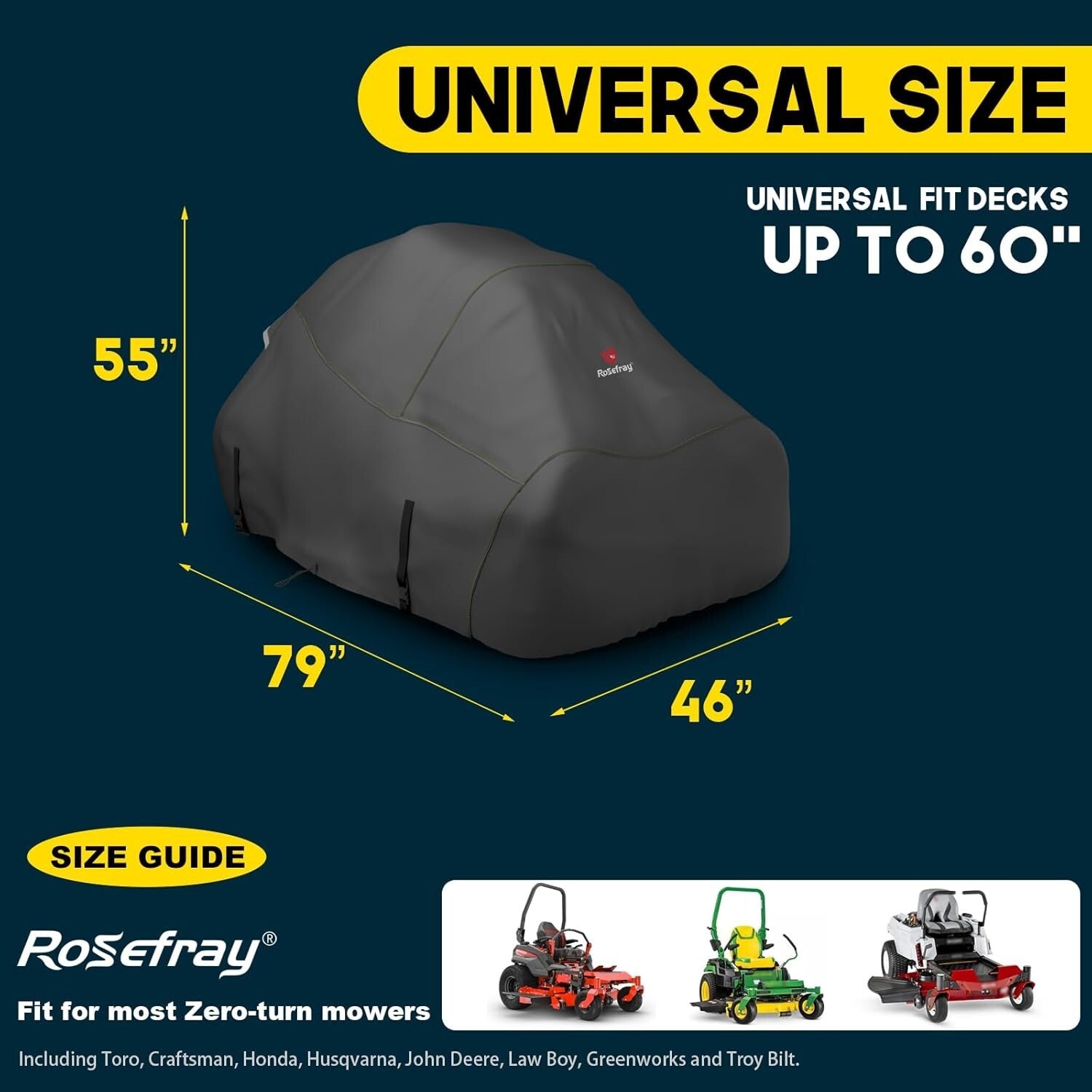 Durable Waterproof Mower Cover with Adjustable Straps - Fits Most 60" Models