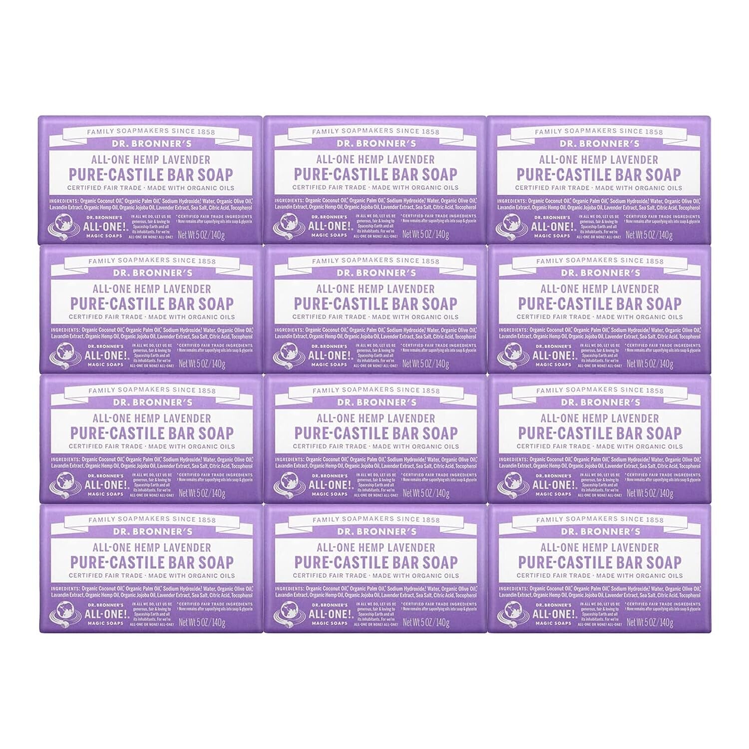 Vegan Lavender Castile Bar Soap - 5 oz x 12, Biodegradable & Cruelty-Free