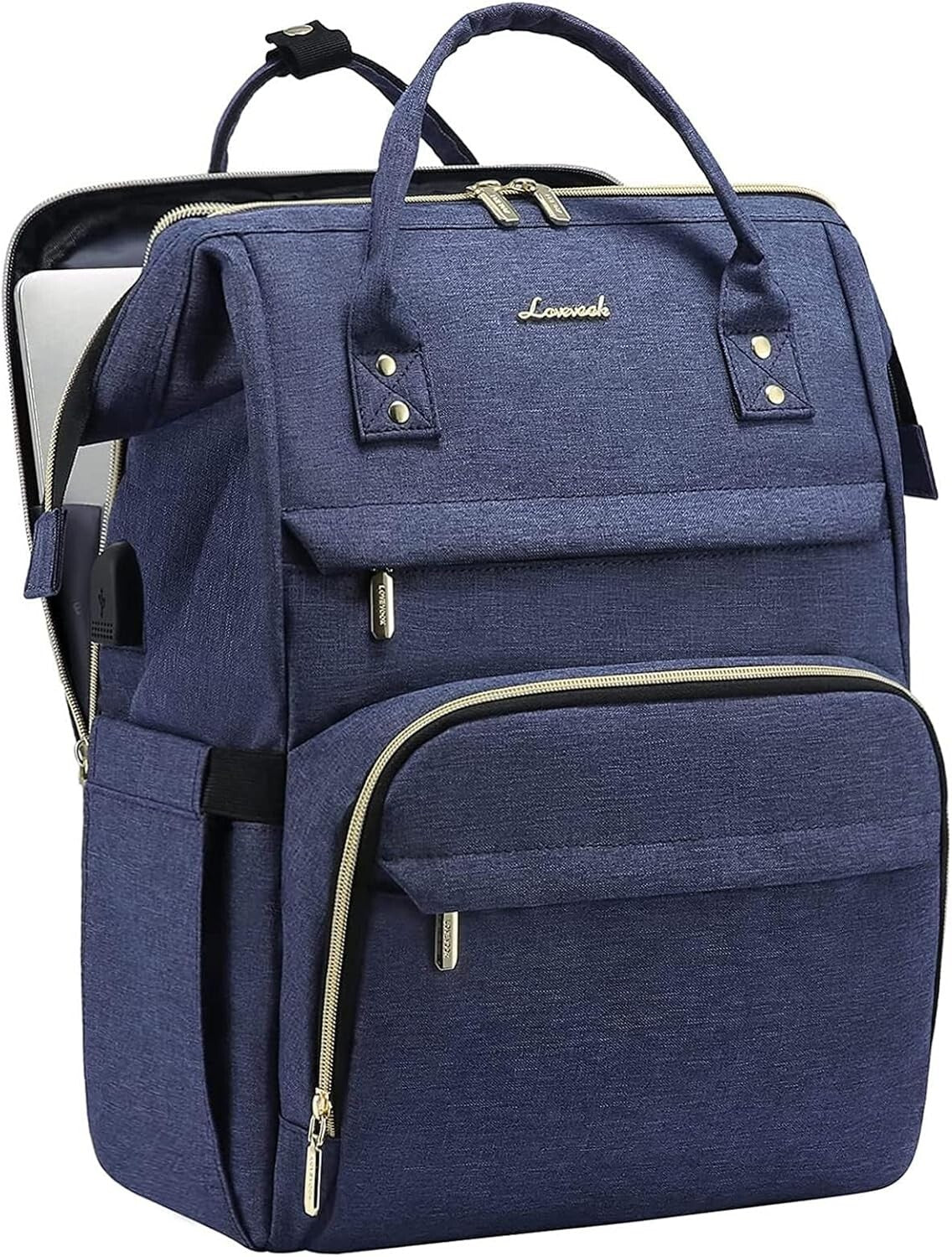 Chic Navy Backpack for Women with Doctor Bag Opening – Perfect for Work & Travel