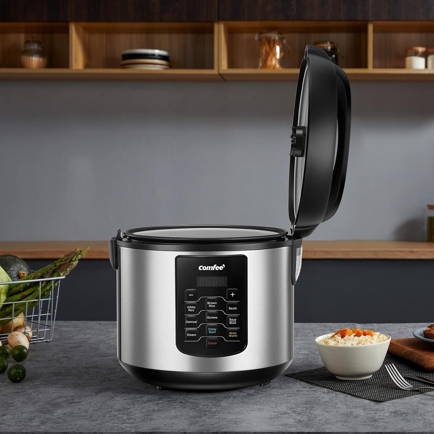 Programmable Rice Cooker with 8 One-Touch Settings - 20 Cup Cooked Capacity