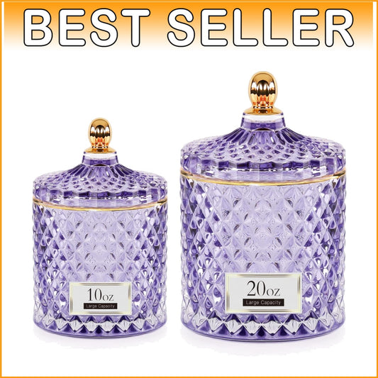 Elegant Diamond-cut Glass Jars in Purple - Versatile Storage Solution Set