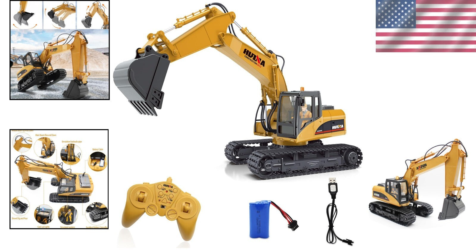 15 Channel Remote Control Excavator Toy - Full Function Digger with Metal Shovel