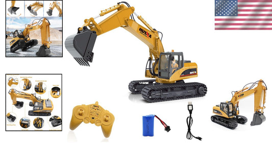 15 Channel Remote Control Excavator Toy - Full Function Digger with Metal Shovel