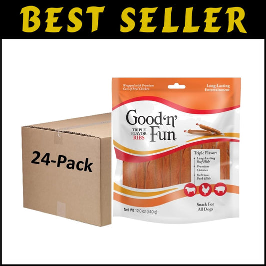 Delicious Triple Flavor Ribs for All Dogs – 12oz Chews Made with Beef & Chicken