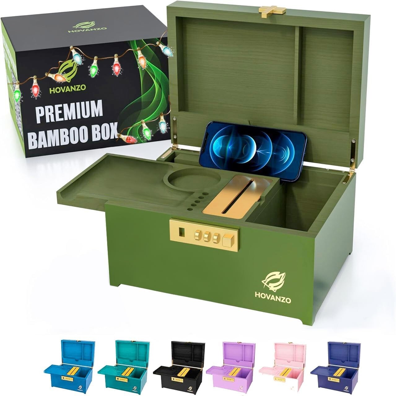 5-Compartment Locking Bamboo Box - Reinforced Storage with Customizable Tray